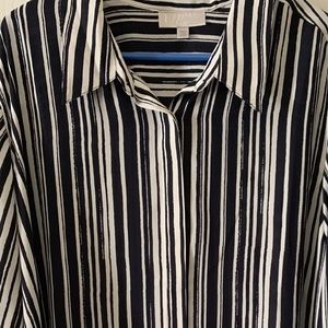 Dark navy blue and white striped blouse